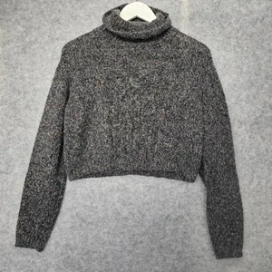 Foret De Framboise Sweater Womens M Gray Crop Turtleneck Wool Chunky Grunge VTG - Picture 1 of 10