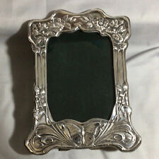 Art Nouveau Style Sterling Silver Photo Frame, Wood Back. Photo 5.3/4” x 4.1/4"