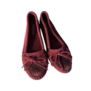 Mocassino mocassino Minnetonka Kilty bordeaux punta in tessuto Arizona taglia 8,5 - Foto 1 di 8