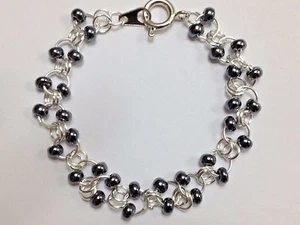 Pretty Black Czech Glass bead chainmaille bracelet sterling silver  - Picture 1 of 1