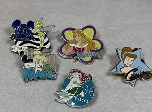 Disneyland 50th Anniversary Tinker Bell Cinderella Aurora Little Mermaid Lot Pin - Picture 1 of 16