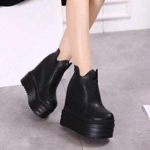 Women Punk Wedge Boots High Heels Platform Ankle Boots Hidden Wedge Boots - Picture 1 of 11