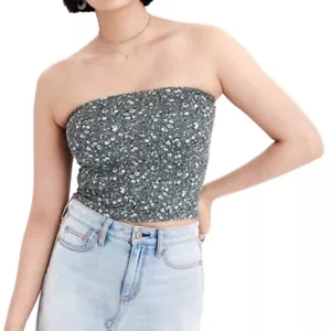 American Eagle Outfitters Floral Crop Tube Top Womens Small Green White - Picture 1 of 7