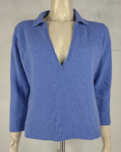 Geneva blue 100% Cashmere V-Neck collared pullover sweater ladies XL X-Large - Picture 1 of 7