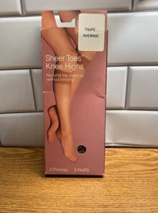 JC Penney Taupe Knee High Nylons Hosiery 3 Pair Pack Sheer Toes shoe size 4-10 - Picture 1 of 8