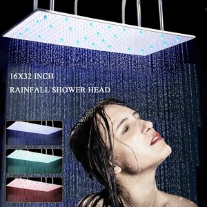 Chrom LED Duschkopf Regendusche 40x80cm Quadrat Kopfbrause Regen Brausekopf - Bild 1 von 8