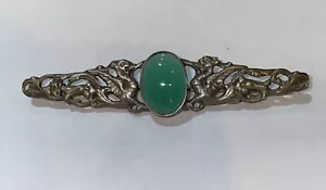 ANTIGUO BROCHE CABUJÓN PLATA 800 VERDE GEMA PIEDRA O VIDRIO - Imagen 1 de 8