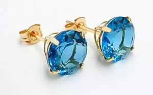 GENUINE 6.58 Cts BLUE ZIRCON EARRINGS 14K YELLOW GOLD - FREE Appraisal - NWT - Picture 1 of 8