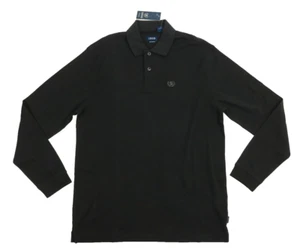 Izod SilkWash Shirt Mens Black Polo Rugby Long Sleeve Golf Preppy Casual Large - Picture 1 of 5