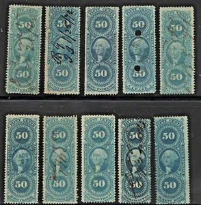 R-54c to R-63c, all ten 50 cent values - 1st Issue Revenue 1862-1871 - Picture 1 of 2