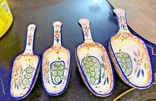 VTG Mexican Hand-Painted Clay Measuring cups w/ Spoon Kitchen Art  pl