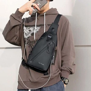 Crossbody Bag USB Charging Mens Siling Shoulder Backpack SportsChest Bag - Picture 1 of 16