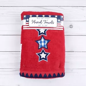 Guest Bath Hand Towel Set of 2 Stars Americana Summer Stripe - Picture 1 of 2