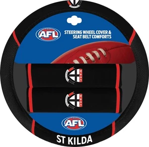84699 ST KILDA SAINTS AFL TEAM FLEXIBLE CAR STEERING WHEEL & 2 SEAT BELT COVERS - Picture 1 of 1