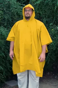 1- Heavy Duty PVC Yellow Rain Poncho Protective Waterproof Rainwear Hood & Snaps - Picture 1 of 2