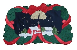 Set of 6 Christmas Festive Placemat Navy Pink Green Church Snow Place Mats - Picture 1 of 3