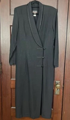 Vestido Camisa De Colección John Robert’s Doble Pecho Para Mujer 12 Negro Satinado Borde Carrera Foto 1 de 4