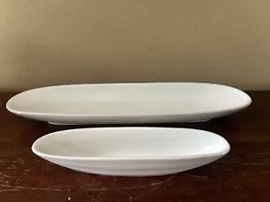 Set of 2 White Ceramic Olive Boats Cheese/ Baguette Serving Tray Dish EUC - Picture 1 of 16
