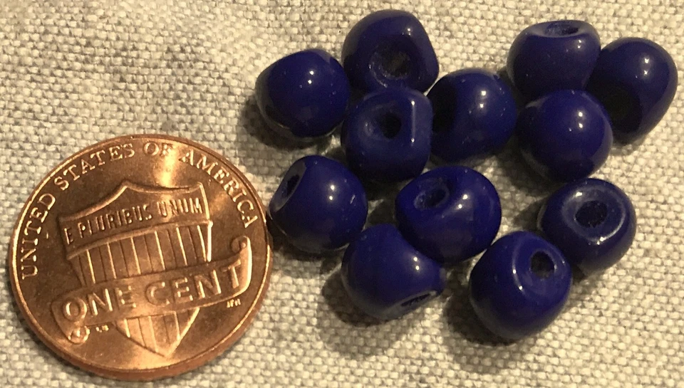 12 Small Shiny Cobalt Blue Glass Ball Buttons Germany Just Over 1/4" 7mm # 8178 - Image 1 of 1