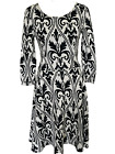 Review Black And White Ethnic Floral Print Fit N Flare 3/4 Sleeve Dress Size 8