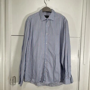 Aquascutum Shirt Light Blue/Black/Red Stripe Long Sleeve Button 17” 43cm - Picture 1 of 3