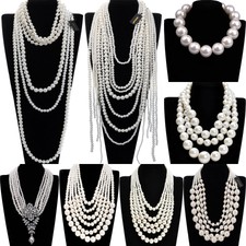 Fashion White Resin Pearl Chain Chunky Choker Statement Pendant Bib Necklace New