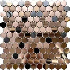 Hexagon Metal Backsplash Tiles Copper Black Colors 12''x12'' Mosaics 10 Sheets - Picture 1 of 13
