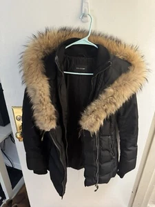 MACKAGE WOMEN'S ADALI DOWN BLACK COAT WITH NATURAL FUR COLLAR TRIM SIZE M - Picture 1 of 8