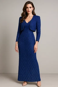 Laurence Kazar Dress Womens XL 2pc Set Cobalt Beaded Sequin Jacket Statement - Picture 1 of 23