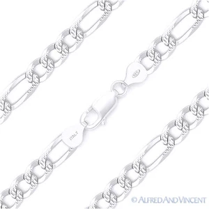 Pulsera pavimentada de 6 mm Figaro con eslabones corte diamante sólida .925 Italia plata esterlina - Imagen 1 de 2