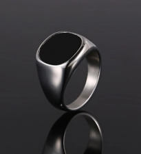 High Polished 10K White Gold With Bezel Set Black Onyx Solitaire Signet Ring