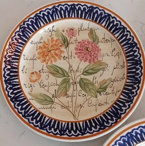 Vietri Italy Handmade Ceramic Floral Plates Cobalt Blue Trim Sold Individually - Picture 1 of 9