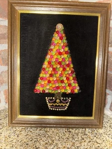 Vintage Framed Christmas Tree Folk Art On Velvet - Picture 1 of 11