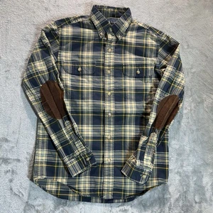 Camisa Ralph Lauren de franela a cuadros para hombre talla pequeña parches en el codo ropa de trabajo informal - Imagen 1 de 12