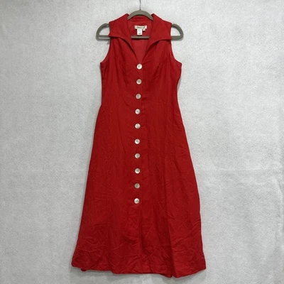 Vestido Coldwater Creek para mujer 10 rojo lino rayón botón delantero sin mangas línea A Foto 1 de 4