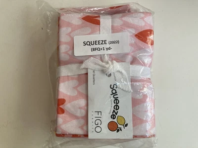 Squeeze 2022 de Figo Fabrics, 8 cuartos de grasa + 1 yarda ~ corazones rosa/amarillo/naranja Foto 1 de 3