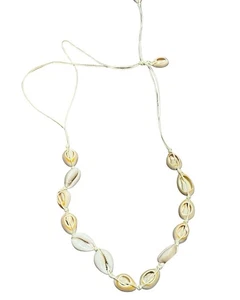 "Collar concha de vaquero blanco cordón ajustable surfista playa joyería 13"" vintage" - Imagen 1 de 6