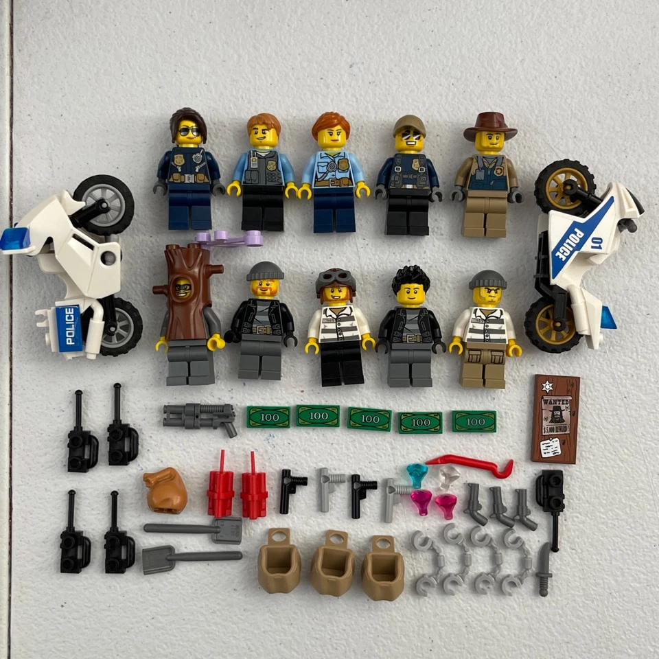 LEGO Policeman Robbers Minifigure Lot - CITY Accessories Cops Motorcycles - Image 1 of 4