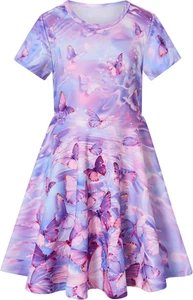 ALISISTER Girls Dresses Little Kids Short Sleeve Casual Dress for 4-9 Years - Picture 1 of 12