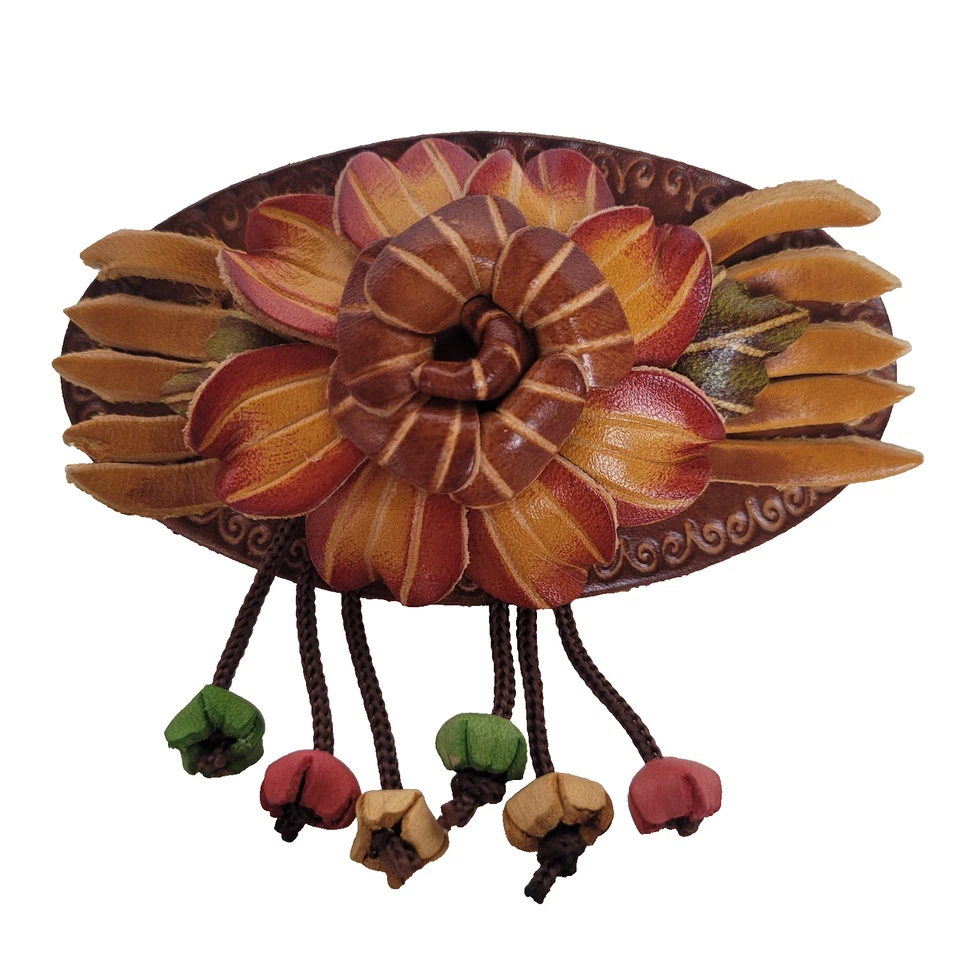 Clipe de cabelo de couro flor barrette rabo de cavalo suporte pônei feito à mão feito à mão - Imagem 1 de 4