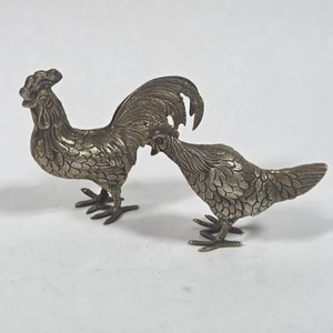 Vintage Pair Brass Rooster & Hen Mid Century Detailed Figurines - Picture 1 of 12