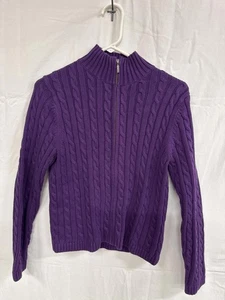 Maglione L.L.Bean Viola Maglia a Cavo con Zip - Donna Small - Foto 1 di 3