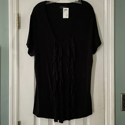 ¡NUEVO CON ETIQUETAS! Camisa Top Logo Lori Goldstein Instantánea Chic Mujer Talla XL Elástica con Volantes Foto 1 de 4