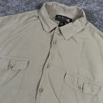 Nat Nast Button Front Shirt Men's 2XB Tan Clay Short Sleev 100% Silk **READ** - Image 1 of 4