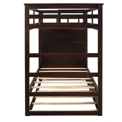 Hardwood Twin Over Twin Bunk Bed with Trundle and Staircase Espresso Twin - Image 1 of 4