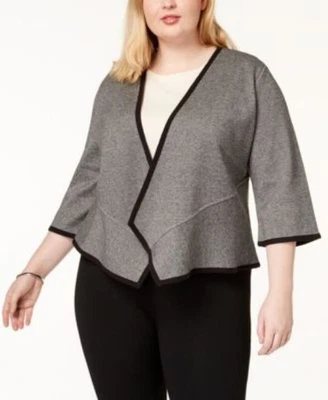 Cárdigan Alfani Mujer 2X Gris Negro Borde Drapeado Frente Abierto Academia Carrera Mujer Foto 1 de 4