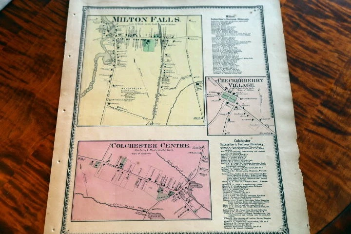 CERVEZAS 1869 HERMOSO MAPA ANTIGUO ATLAS DEL CONDADO DE MILTON FALLS VERMONT-CHITTENDEN Foto 1 de 1