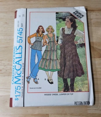 McCalls Sewing Pattern MISSES DRESS-JUMPER-TOP #5745 Size: 16 UNCUT ©1977 - Image 1 of 2