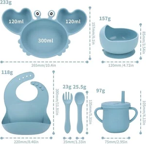 Silicone Baby Feeding Set, Baby Led Weaning Supplies with Suction Bowl Divided - Picture 1 of 26