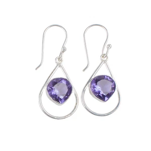 Natural Iolite Gemstone 925 Sterling Silver Handmade Jewelry Hook Earrings 1.50" - Picture 1 of 6